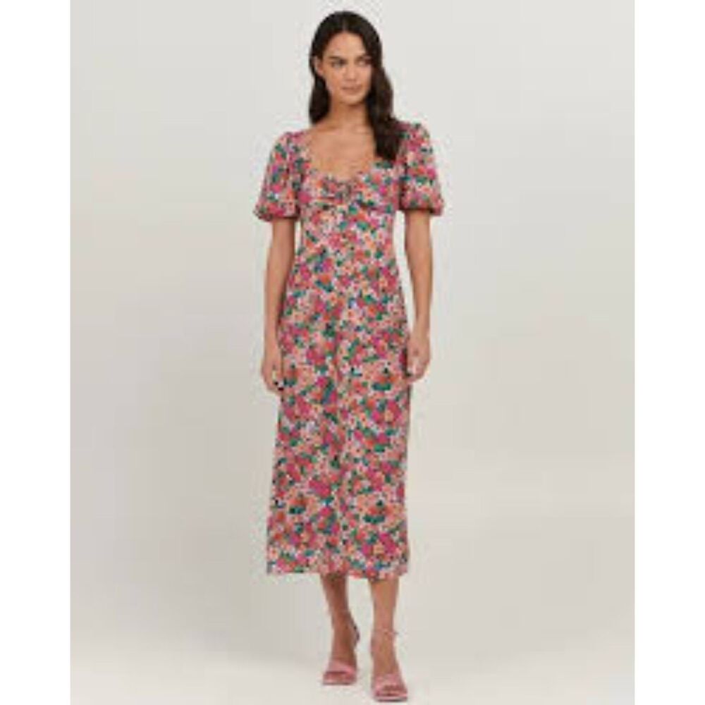 Charlie Holiday Valentina Midi  dress size xsmall pink floral smocked